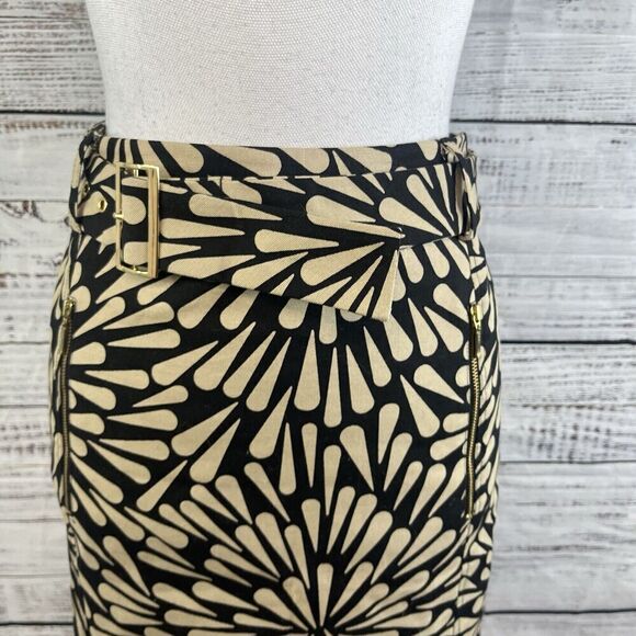 Talbots Skirt size 8 Petite Black Brown Floral Pencil Knee Belt Stretch Pockets - Picture 5 of 10